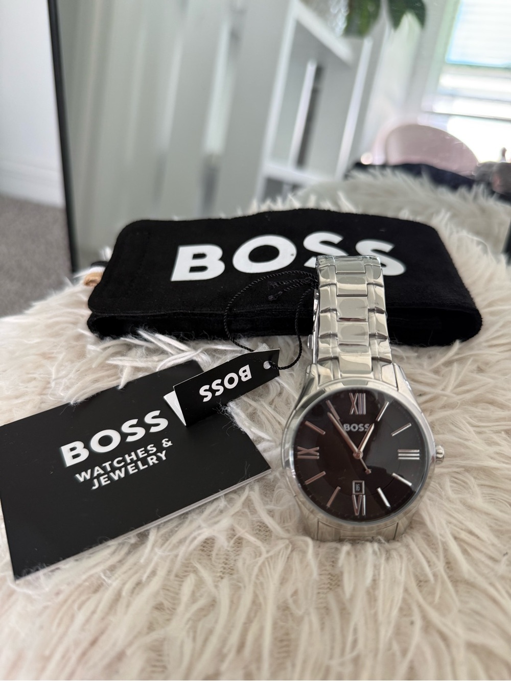 Boss Men's Silver Bracelet Watch with Black Dial